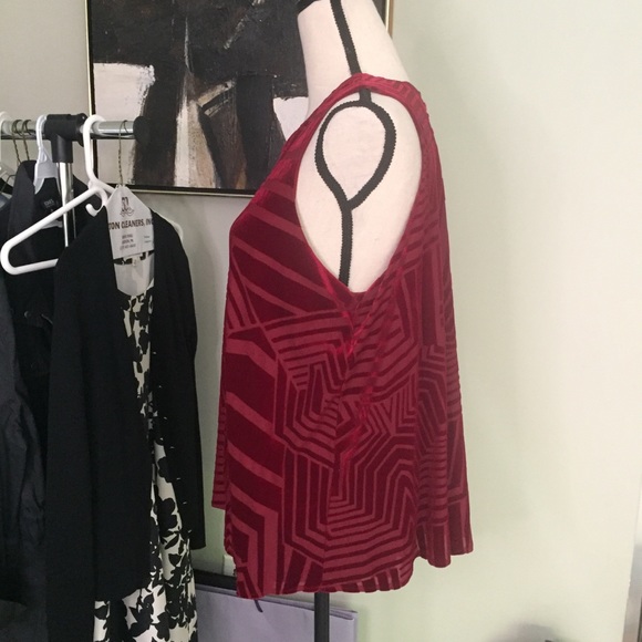 ANTHROPOLOGIE deep ruby red velvet flocked tank top, size XL - Picture 3 of 10